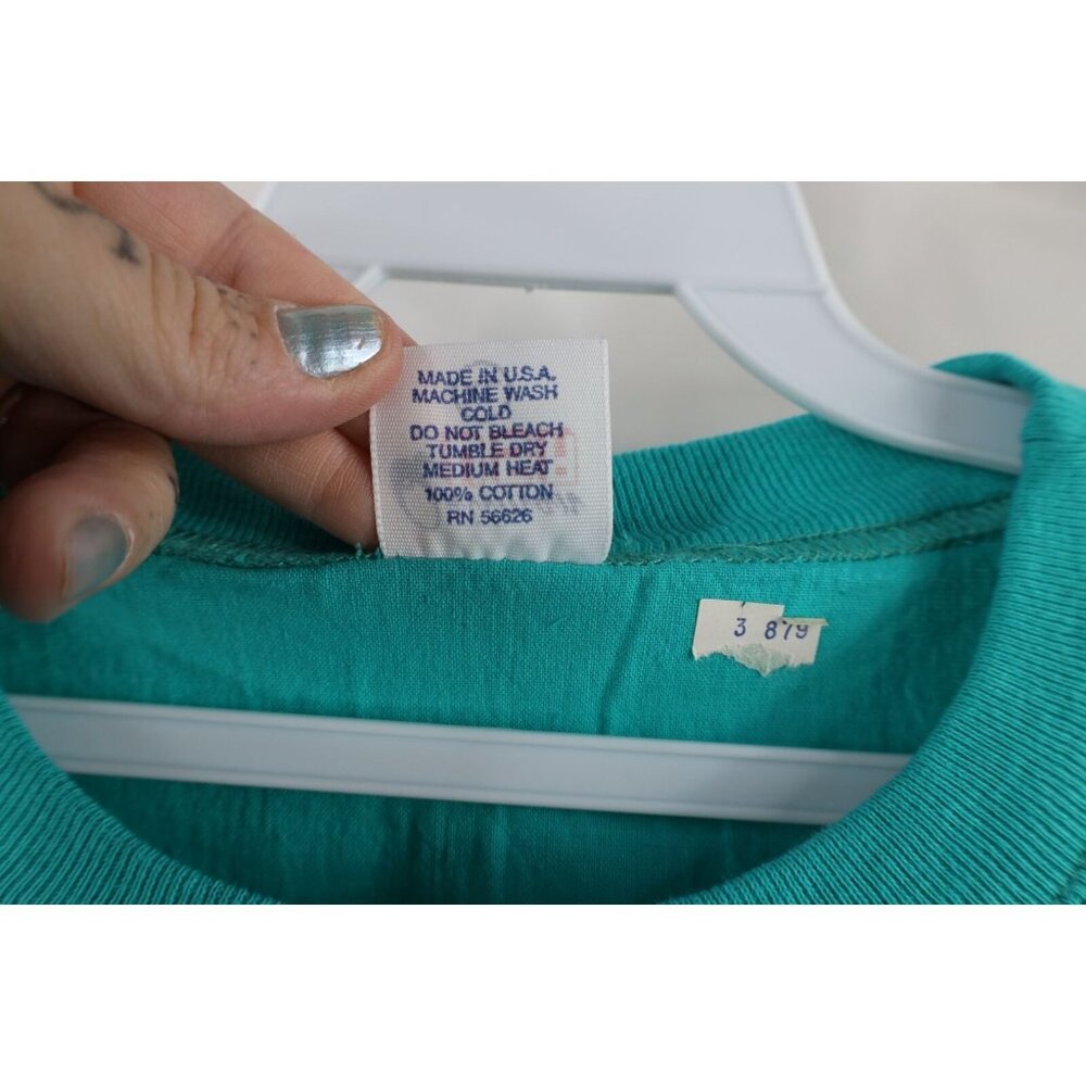 Deadstock Vtg 90s Streetwear Mens XL Blank Pullover Long Sleeve T-Shirt Teal USA - Picture 5 of 8